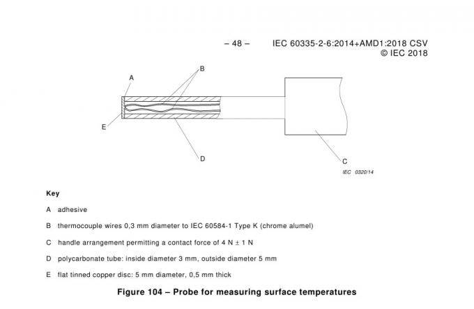 IEC60335-2 পৃষ্ঠের তাপমাত্রা পরীক্ষার জন্য থার্মোমিটার সহ প্রোব 0